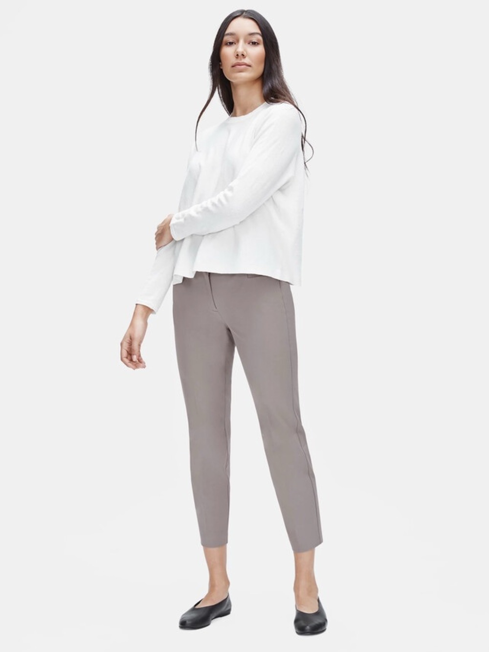 New Eileen Fisher Organic Cotton Stretch Twill Khaki Slim Ankle Career Pants Med